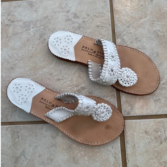 Palm Beach Sandals Women's Size 8 White Luxe-Crafted Leather Thong Flats - Picture 1 of 8